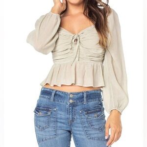 CELEBRITY PINK Light Green Long Sleeve Crinkle Woven Top Size M